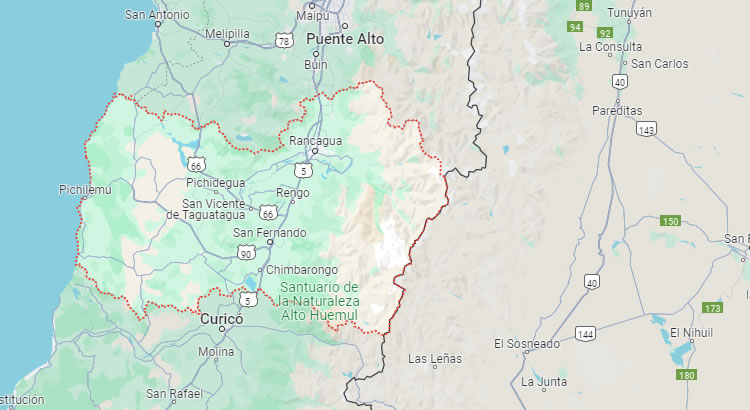 Mapa de la región del Libertador General Bernardo O’Higgins