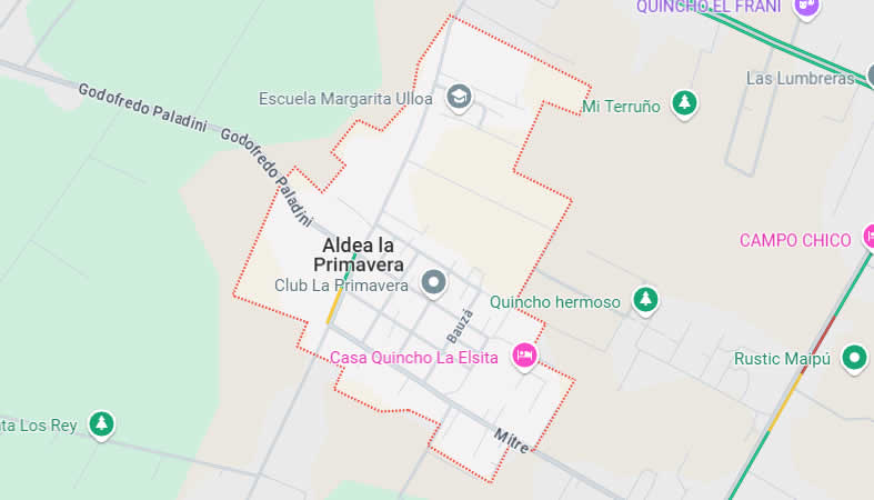 Mapa del distrito La Primavera, departamento Guaymallén en la provincia de Mendoza