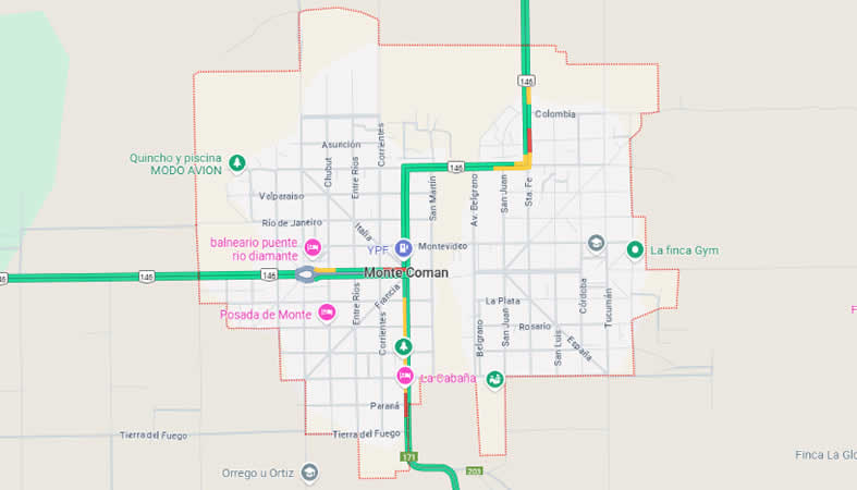 Mapa del distrito Monte Comán, departamento San Rafael en la provincia de Mendoza