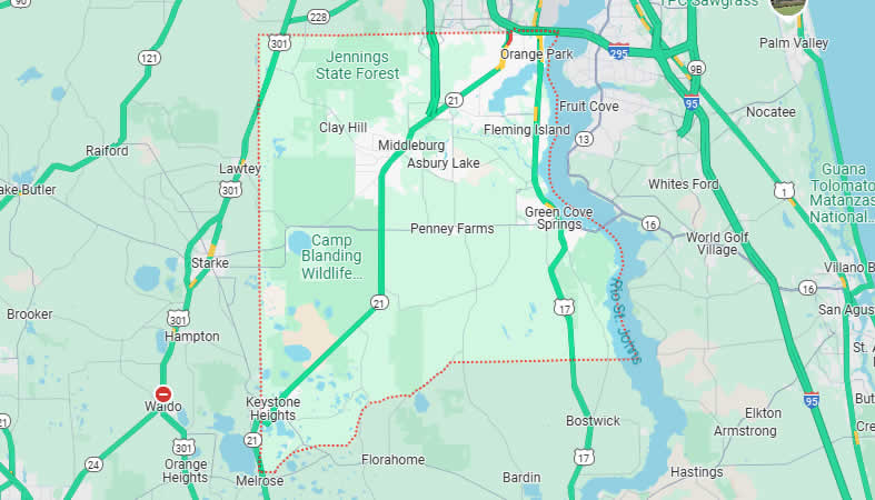 Mapa del Condado de Clay (Florida), Estado de Florida, Estados Unidos de América