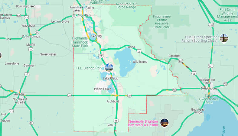 Mapa del Condado de Highlands, Estado de Florida, Estados Unidos de América