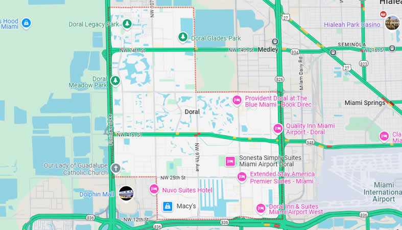 Mapa de Doral, Condado de Miami-Dade, Estado de Florida, Estados Unidos de América