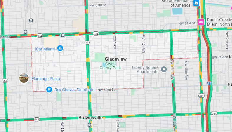 Mapa de Gladeview, Condado de Miami-Dade, Estado de Florida, Estados Unidos de América