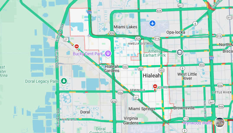 Mapa de Hialeah, Condado de Miami-Dade, Estado de Florida, Estados Unidos de América