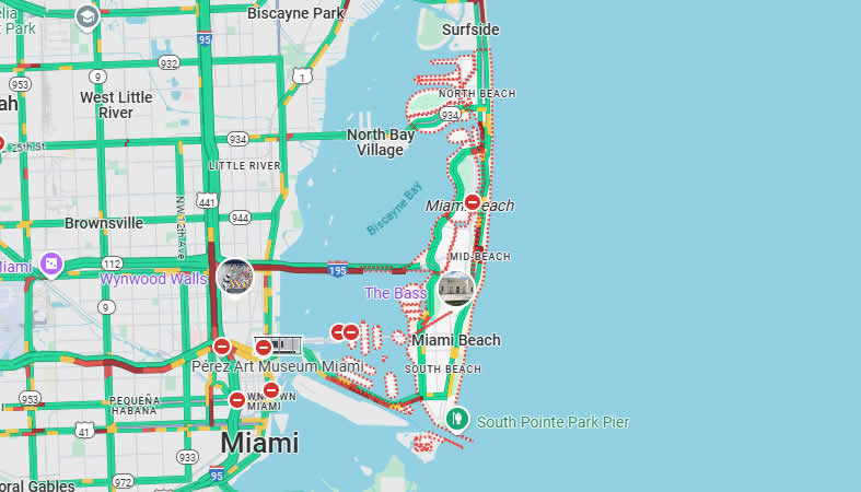 Mapa de Miami Beach, Condado de Miami-Dade, Estado de Florida, Estados Unidos de América