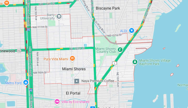 Mapa de Miami Shores, Condado de Miami-Dade, Estado de Florida, Estados Unidos de América
