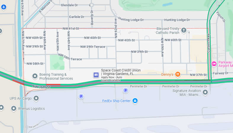 Mapa de Virginia Gardens, Condado de Miami-Dade, Estado de Florida, Estados Unidos de América