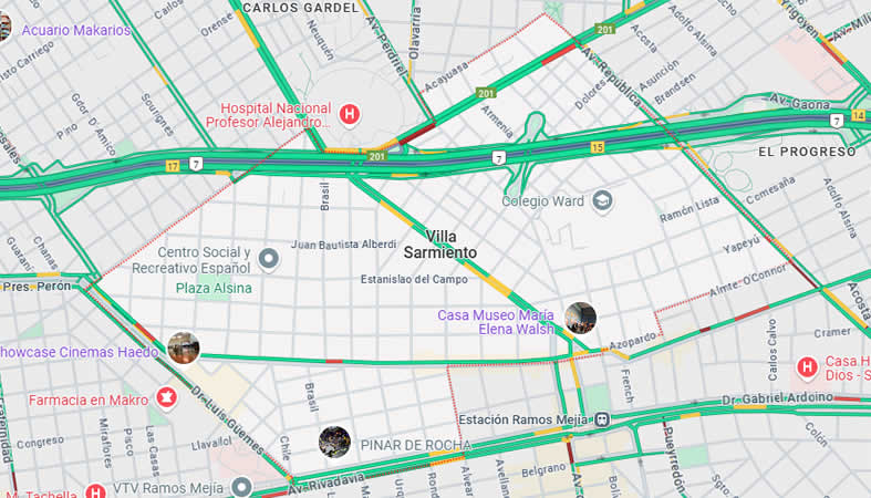 Mapa de Villa Sarmiento, partido Morón, Provincia de Buenos Aires, Argentina