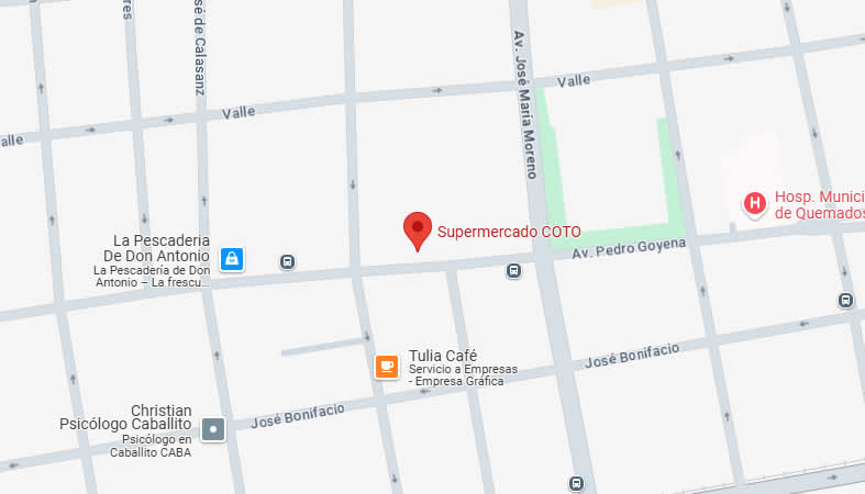 Mapa con la ubicación del supermercado Coto sucursal Pedro Goyena 565/71 - CAPITAL FEDERAL