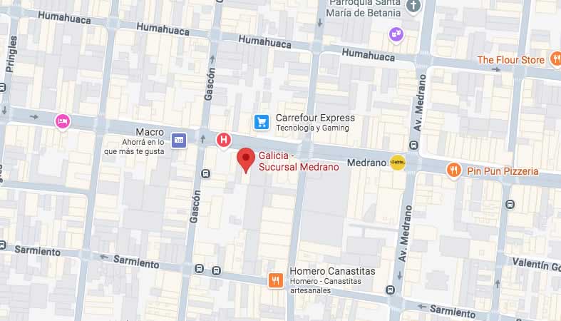 Mapa con la ubicación del Banco Galicia